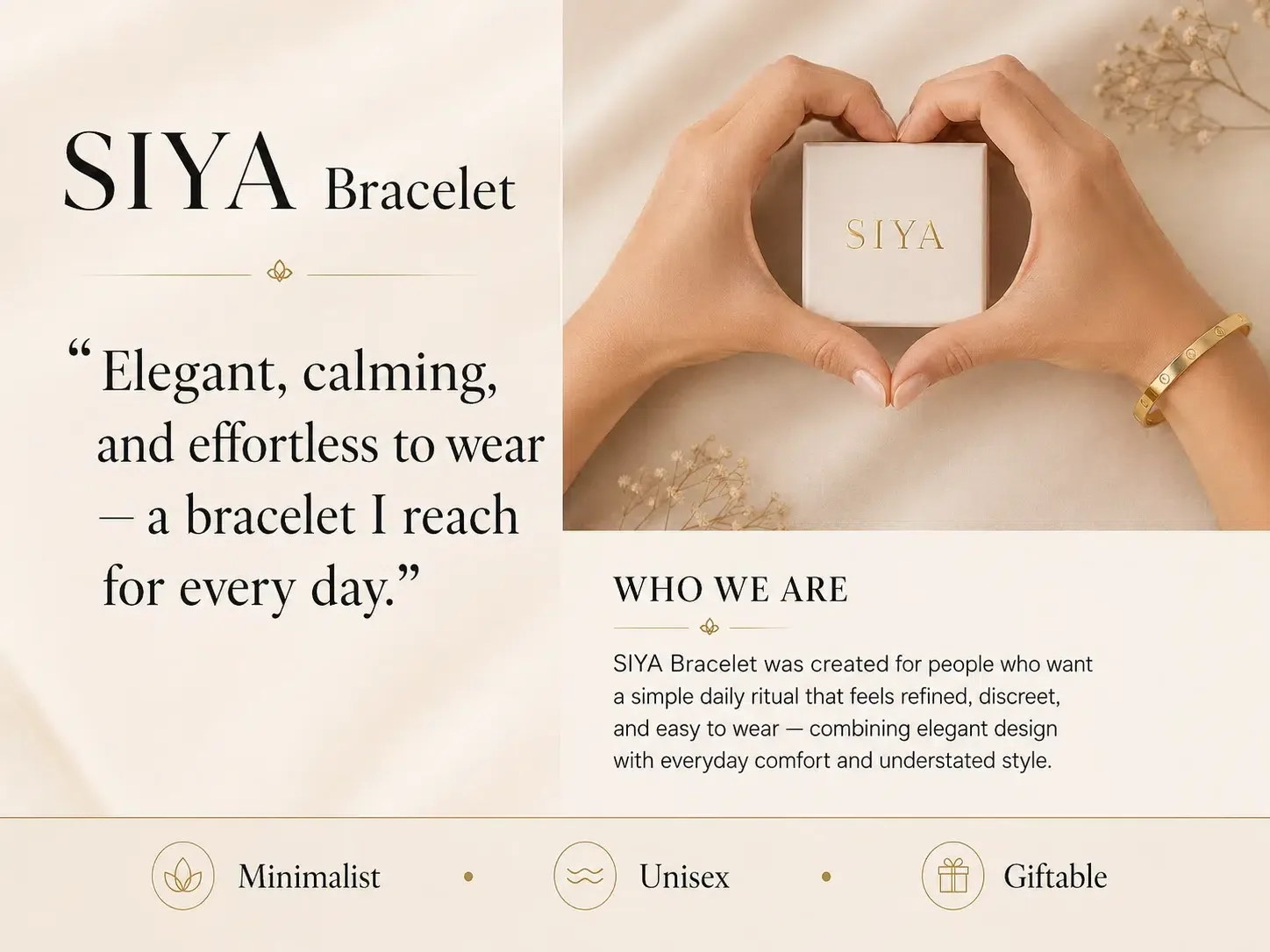 Hypoallergenic 316L surgical grade steel architecture of the Siya Somatic Bracelet with a polished 18K gold finish