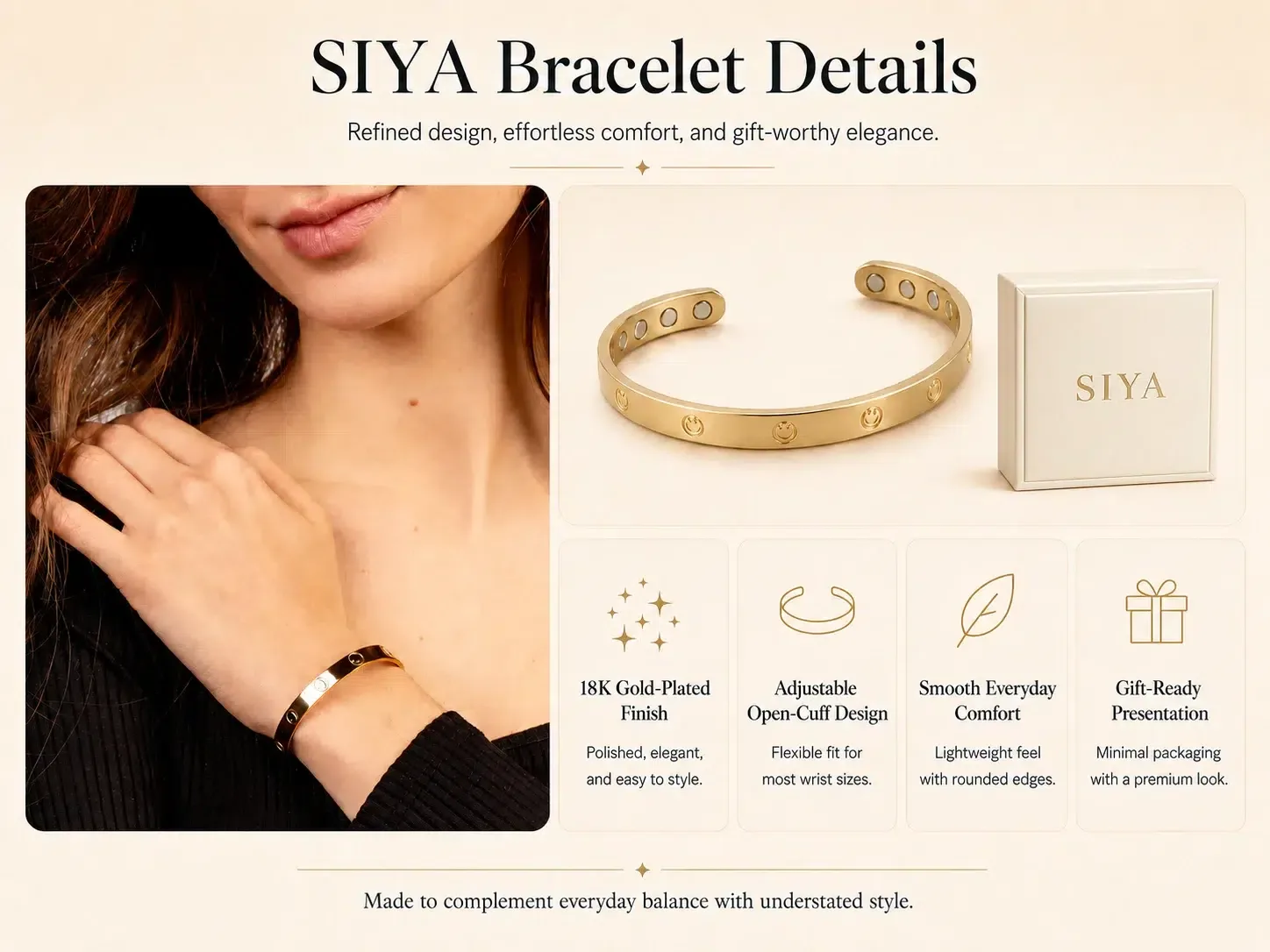 The full-circuit protocol featuring the Siya Ring and Siya-07 gold bracelet for circadian recovery and neural calibration.